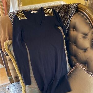 MICHAEL Michael Kors Long Sleeve Black with Gold studs midi Sweater Dress